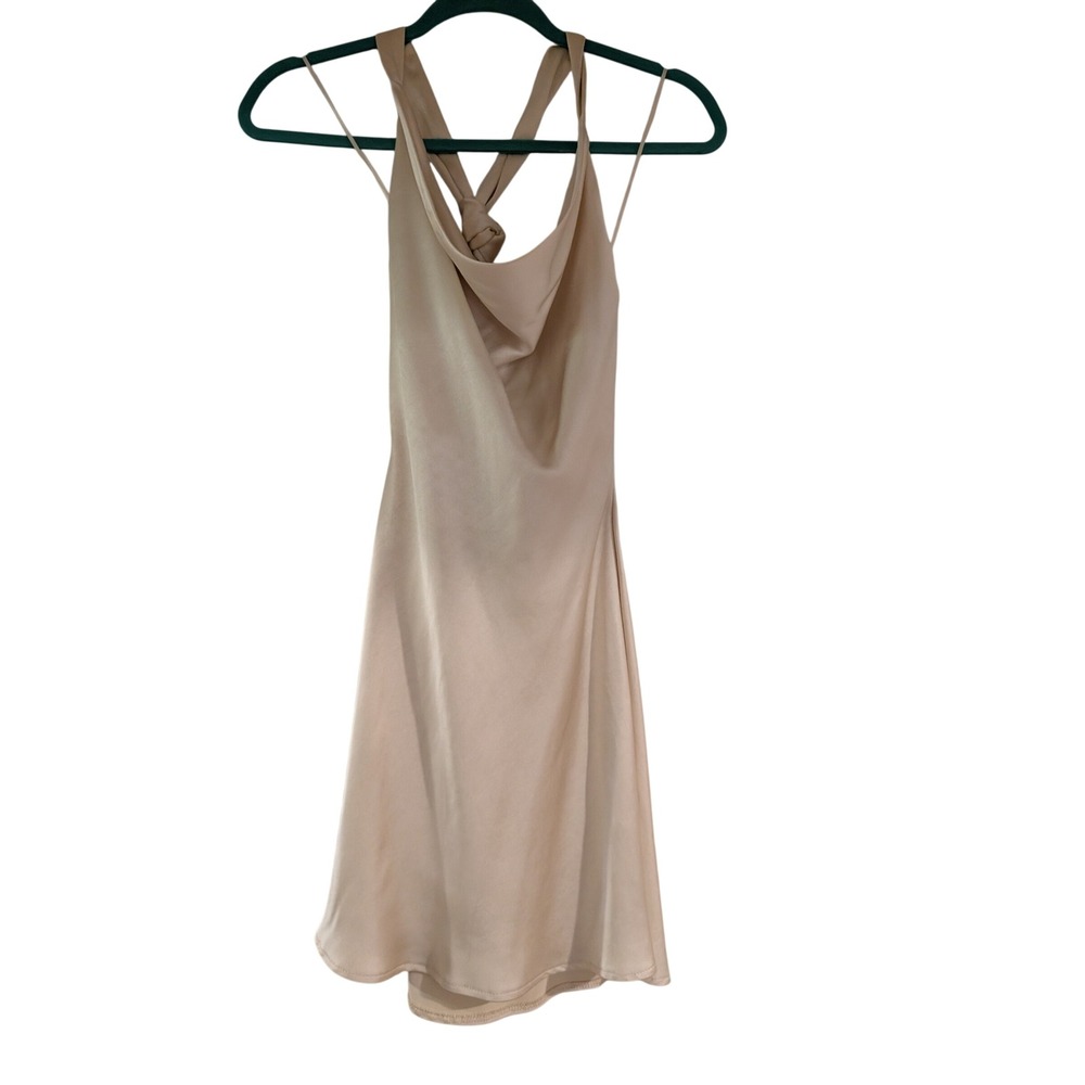 Altar'd State Mini Dress Womens XS Beige Satin Cowl Neck Halter Tie Back
